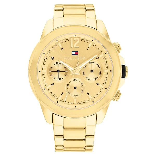 men’s high-end leather strap wristwatch-Tommy Hilfiger Gold Dial Golden Stainless Steel Strap Watch for Men th1792060