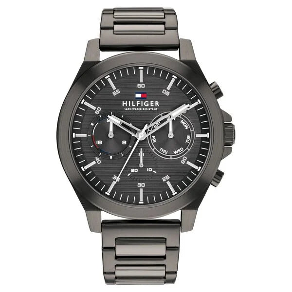 solar-powered diving wristwatch-Tommy Hilfiger Grey Dial Stainless Steel Strap Watch for Men th1710519