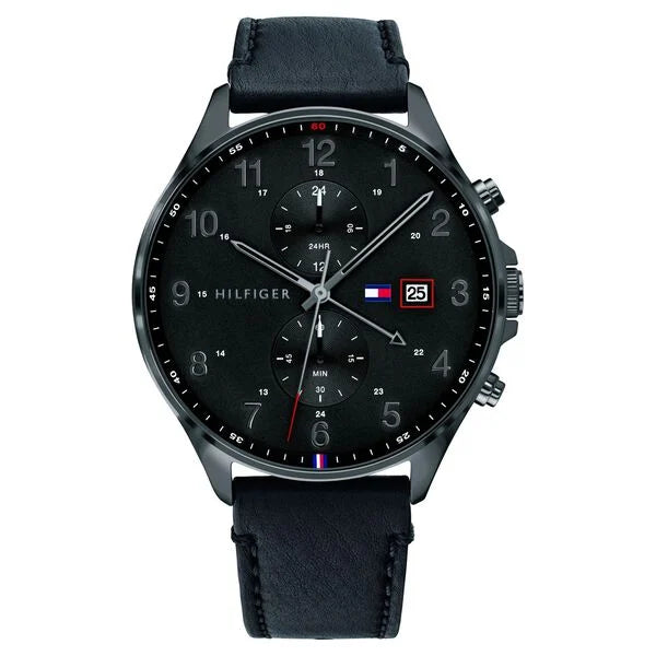 smartwatch with health tracking and notifications-Tommy Hilfiger Quartz Multifunction Black Dial Leather Strap Watch for Men neth1791711