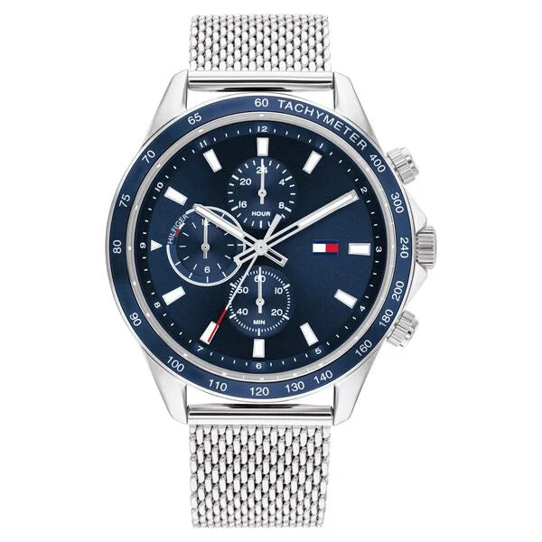 advanced smartwatch with advanced tracking-Tommy Hilfiger Quartz Multifunction Blue Dial Stainless Steel Strap Watch for Men neth1792018