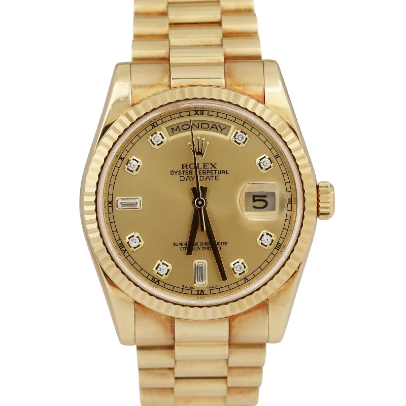 smart casual men’s leather watch-UNPOLISHED Rolex Day-Date President 118238 REHAUT Diamond 18K NEW CLASP 36mm