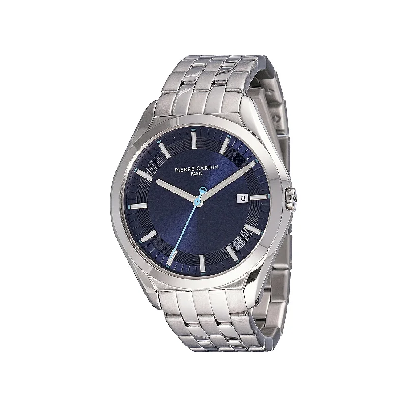 smartwatch with built-in workout plans-Vaugirard Aréne Men’s 42mm Classic Watch - Silver Case, Blue Dial with Silver Metal Strap