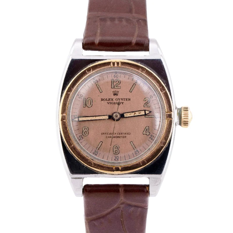 men’s diving wristwatch with rotating bezel-Vintage 1944 Rolex Oyster Viceroy Salmon Arabic 14K ROSE GOLD 3359 29mm Watch