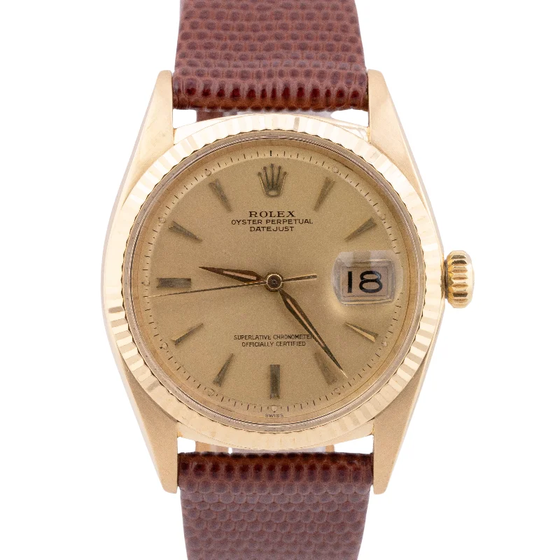 men’s automatic sports wristwatch-VINTAGE 1962 Rolex DateJust 36mm 18K Gold Champagne Pie-Pan Dial Watch 1601