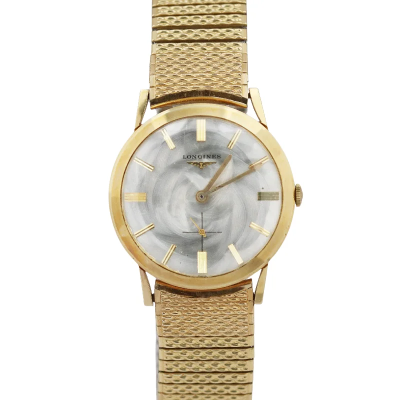 waterproof sport watch for athletes-Vintage Longines Moire Swirl Dial 14K Yellow Gold Speidel Manual 34mm BOX