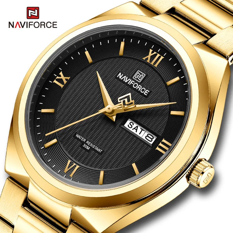 outdoor adventure smartwatch for hiking-NAVIFORCE 8030 Fashion Business Date Quartz Waterproof Military Stainless Steel Men's Watch